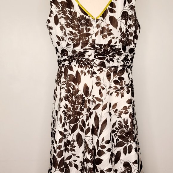 Robbie Bee Brown White Green Leaf Leaves V-Neck Sleeveless Dress Size 22W - Picture 8 of 15